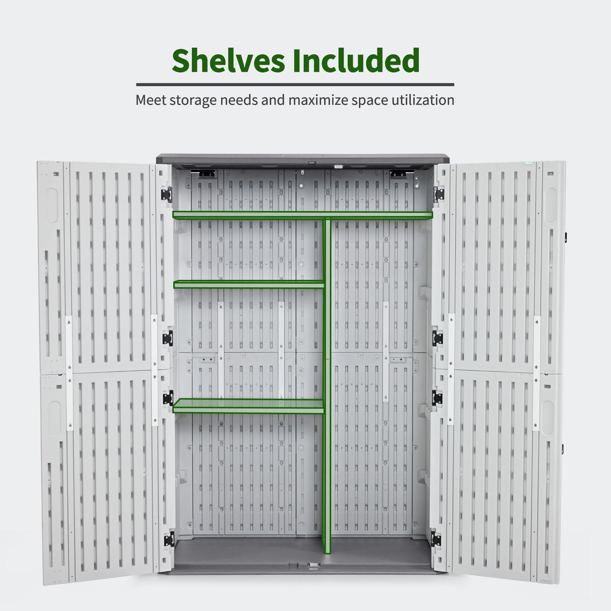 Macrout Plastic Storage Shed 4.3 x 2.5 ft, Waterproof Outdoor Storage Cabinet with Floor, Resin Shed for Garden and Patio (Included Metal Shelves) M MACROUT