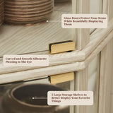 YSJZYBF Lighted Corner Curio Cabinet,Corner Display Cabinet Corner Storage Cabinet with Tempered Glass Doors Mirrored Back Panel Adjustable Shelves,16.46" L X 16.46" W X 69.84" H(Antique White) YSJZYBF