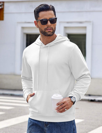 COOFANDY Men's Workout Hoodie Lightweight Gym Athletic Sweatshirt Plain Pullover Hooded Sweatshirt with Kangaoo Pocket White