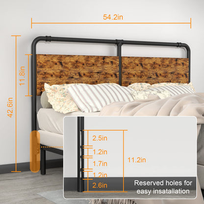 Rustic Vintage Brown Metal and Wooden Headboard for Full/Full XL Beds - UJUJIA Easy Assembly Design - WoodArtSupply