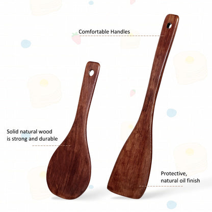 Giantree 4Pcs Wooden Spatulas, Olive Wood Cooking Spatula Wood Spoons for Cooking Long Handle Non-Stick Wooden Spatula for Kitchen, Restaurant Wok Pan Tableware