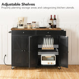 HOOBRO 43.3 Inch Kitchen Island with Charging Station, Rolling Kitchen Island with Storage, Kitchen Island Cart with Spice Rack and Hooks, for Kitchen, Living Room, Rustic Brown and Black BF11UZD01 HOOBRO