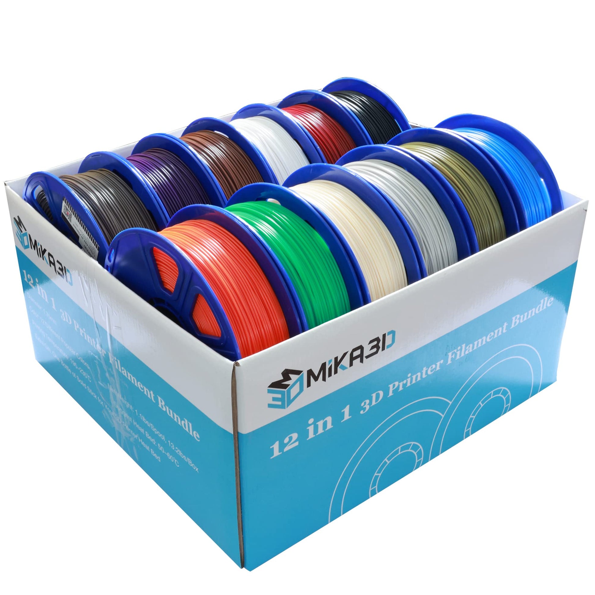 1.75mm ABS 3D Printer Filament 12 Spools Bundle, 12 Most Basic Popular ABS Colors Packed, Each Spools 0.5kg, Total 6kgs 3D Printer ABS Material with One Bottle of 3D Printer Stick by MIKA3D - WoodArtSupply