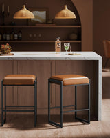 VASAGLE EKHO Collection - Bar Stools Set of 2, Counter Height Bar Stools, Synthetic Leather with Stitching, Mid-Century Modern Counter Stools, 26-Inch Tall, Kichen Home Bar Dining Room, Caramel Brown VASAGLE