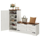 YITAHOME Shoe Cabinet with Bench, Shoe Storage Cabinet with Adjustable Shelves, Farmhouse Shoe Organizer Cabinet, L-Shaped Shoe Cabinet Storage for Entryway, Hallway, Living Room, White & Brown YITAHOME
