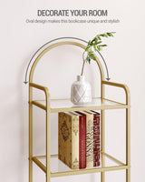 Hzuaneri Bookcase Bookshelf, Tempered Glass Bookshelves, Slim Shelving Unit for Bedroom, Bathroom, Home Office, Steel Frame, 5 Tier Gold BC05001G Hzuaneri