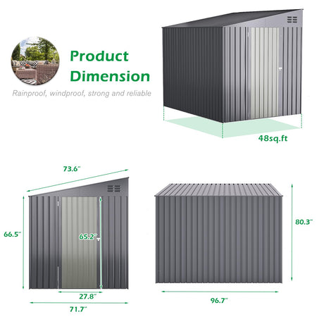AECOJOY Shed Lean to Storage Shed, Outdoor 6' x 8' Metal Wall Side Bike Shed & Outdoor Storage, Garden Storage Cabinet for Backyard, Patio and Outdoor Use in Dark Grey AECOJOY