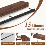 Fireplace Mantel, 60 Inch Handcrafted Wood Mantles with Invisible Heavy Duty Metal Bracket, Floating Mantel Shelf for Wall Decor, Brown Eshoma