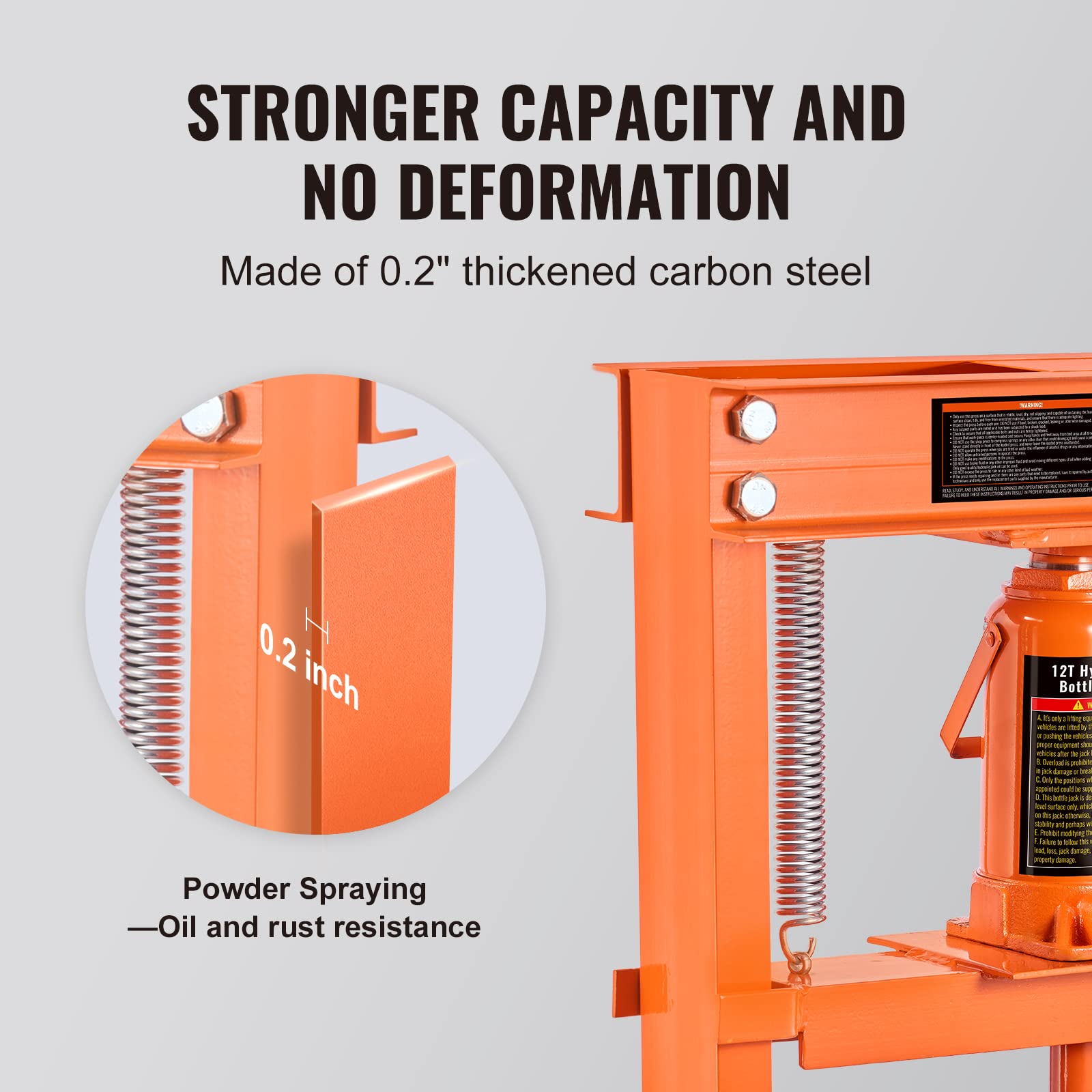 VEVOR Hydraulic 12 Ton H-Frame Garage Floor Adjustable Shop Press with Plates, 12T, Orange - WoodArtSupply