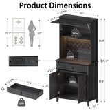 nesture. 71.5" Tall Kitchen Pantry with Hydraulic Flip Up Door, Storage Cabinet with LED Lights & Charging Station, Drawer and Adjustable Shelves, Cupboard for Kitchen, Dining Room, and Hallway, Black nesture.