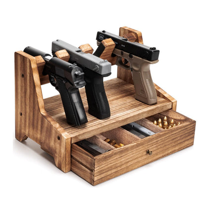 DGWJSU Pistol Rack Gun Safe, Real Wood Handgun Rack Holder for Gun Cabinet Accessories, Rustic Style Gun Rack Organizer for Nightstand, Gifts for Men - WoodArtSupply