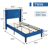 VECELO Twin Upholstered Platform Bed Frame with Fabric Headboard,Wooden Slats Support/No Box Spring Needed/Mattress Foundation,Dark Blue VECELO