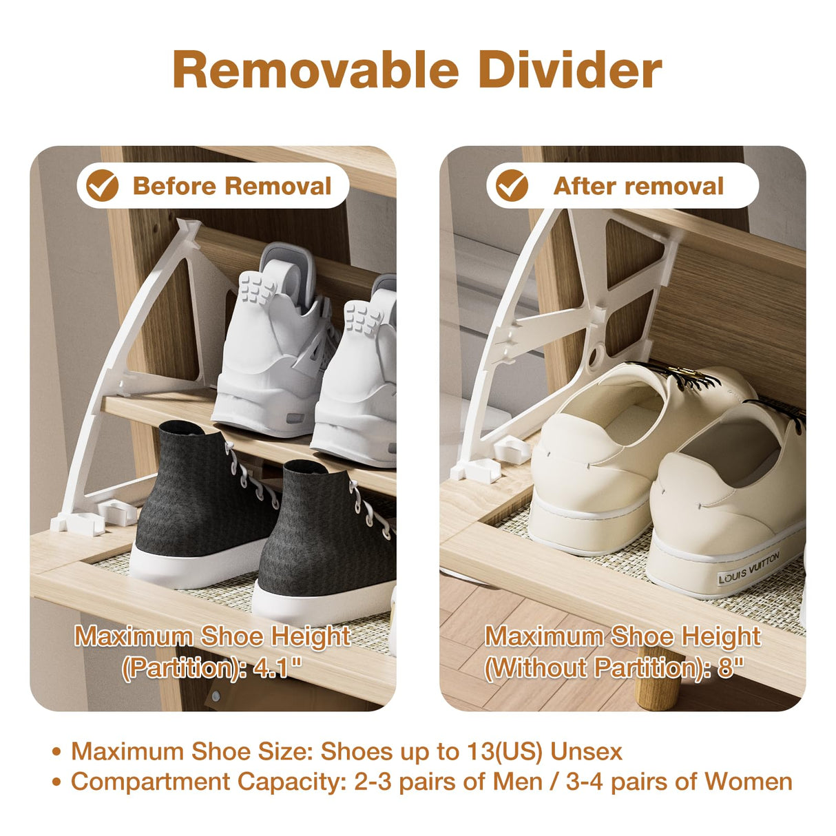 VECHOLL Rattan Shoe Cabinet with 2 Flip Drawers Freestanding Shoe Storage Cabinet for Entryway Slim Hidden Shoe Cabinet with Open Shelf Boho Shoe Rack Cabinet for Hallway, Natural Oak VECHOLL