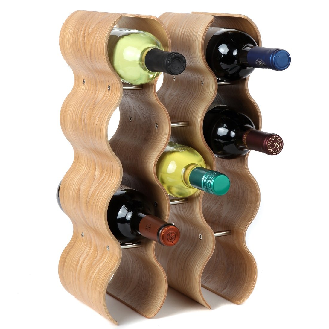 Lily's Home Countertop Wave Wine Rack, Wood, Elegant and Modern, Table Top Wine Storage (Oak, 14 Bottles) Lily's Home
