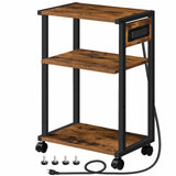 HOOBRO Industrial Printer Stand with Charging Station, 3-Tier Printer Table, Rolling Printer Cart with Adjustable Shelf and Hook, Rustic Brown and Black BF28UPS01 HOOBRO