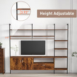 Bonzy Home Wall Mounted TV Stand for TVs up to 60", Industrial Entertainment Center with Bookshelves and Adjustable Shelves, 65" Wall Entertainment Center for Living Room, Rustic Brown Bonzy Home