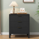 MJADUE Fluted Nightstands Set of 2, Wooden Farmhouse Night Stands with 6 Drawer Bedside Table - Boho Tall End Table Accent Table for Bedroom, Living Room, （Black 2PCS） MJADUE