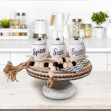 dwellington White Wash Round Display Wood Riser, 8.25” Shabby Chic Pedestal Tray Decor with Beads, Farmhouse Display Stands for Coffee Bar, Bathroom, Kitchen Island dwellington