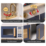 ROBOTIME Wooden Play Kitchen, Kids & Toddlers Kitchen Playset, Kids Play Kitchen Pretend Play Set with Lights & Sounds, Toy Kitchen for Ages 3+ (Blue) ROBOTIME