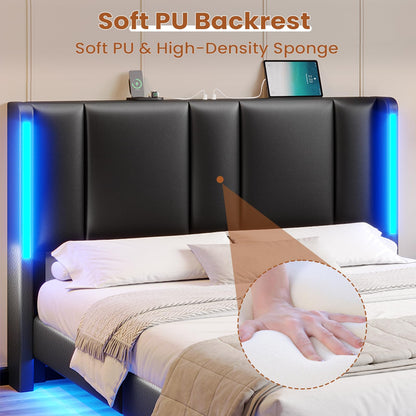 AOGLLATI Queen Floating Bed Frame with LED Lights and USB Charging Stations - WoodArtSupply