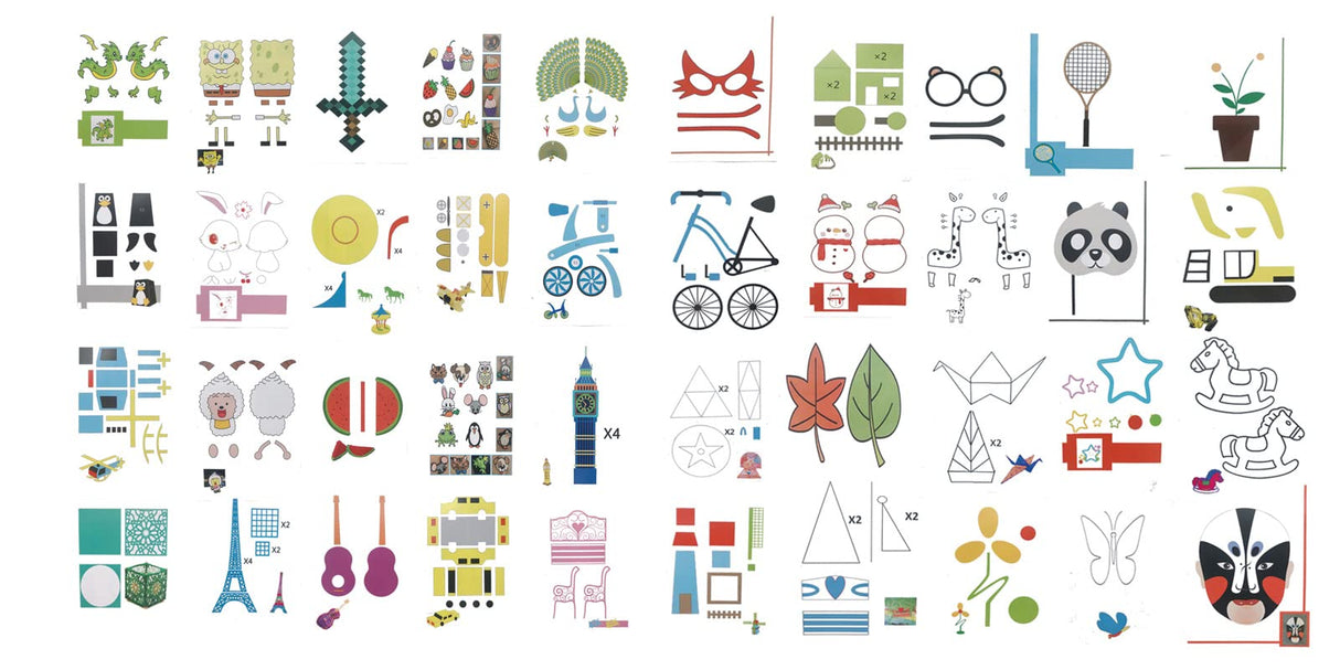 40 Patterns 3D Printer Drawing Molds Paper Stencils for 3D Printing Pen,Painting Graffiti Template Printing Paper for 3D Pen Kids DIY Gift,Animal Vehicle Sword, with a Transparent Board Plate WelyHM