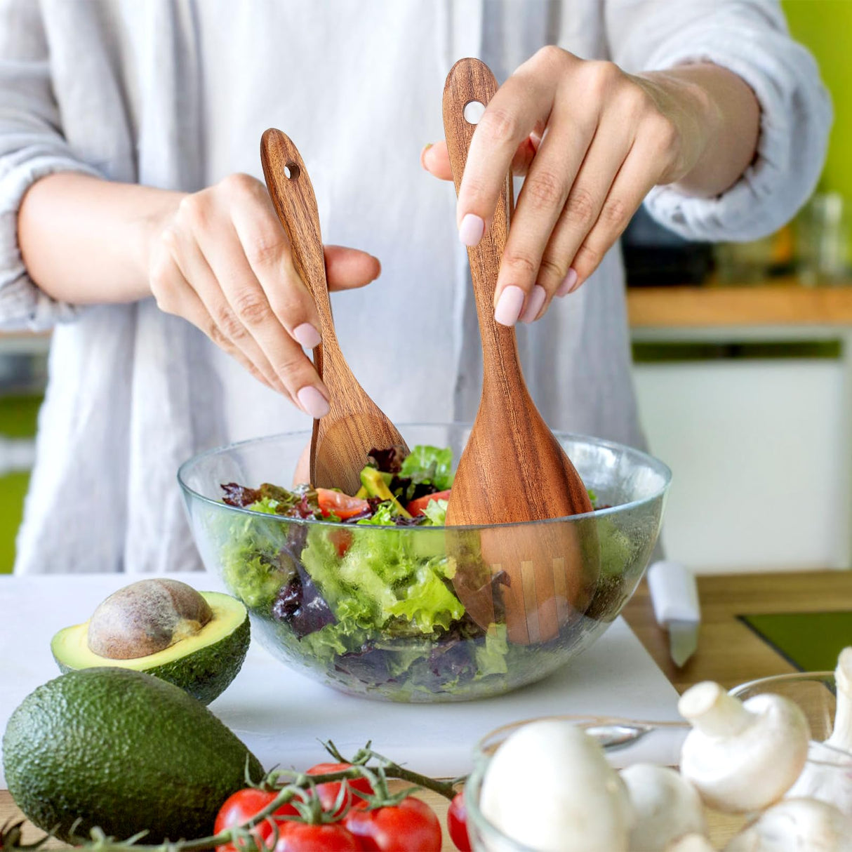 AIUHI Teak Wood Kitchen Utensil Set, 9-Piece Wooden Spoons for Cooking, Wooden Spoons Spatula for Cooking-Non-stick, Durable & Heat Resistant AIUHI