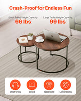 VEVOR Nesting Tables, Coffee Table Set of 2, 23.6 inch Round Coffee Table, Small Coffee Tables Night Stand with Metal Frame, for Living Room, Bedroom, Office (Brown & Black) VEVOR
