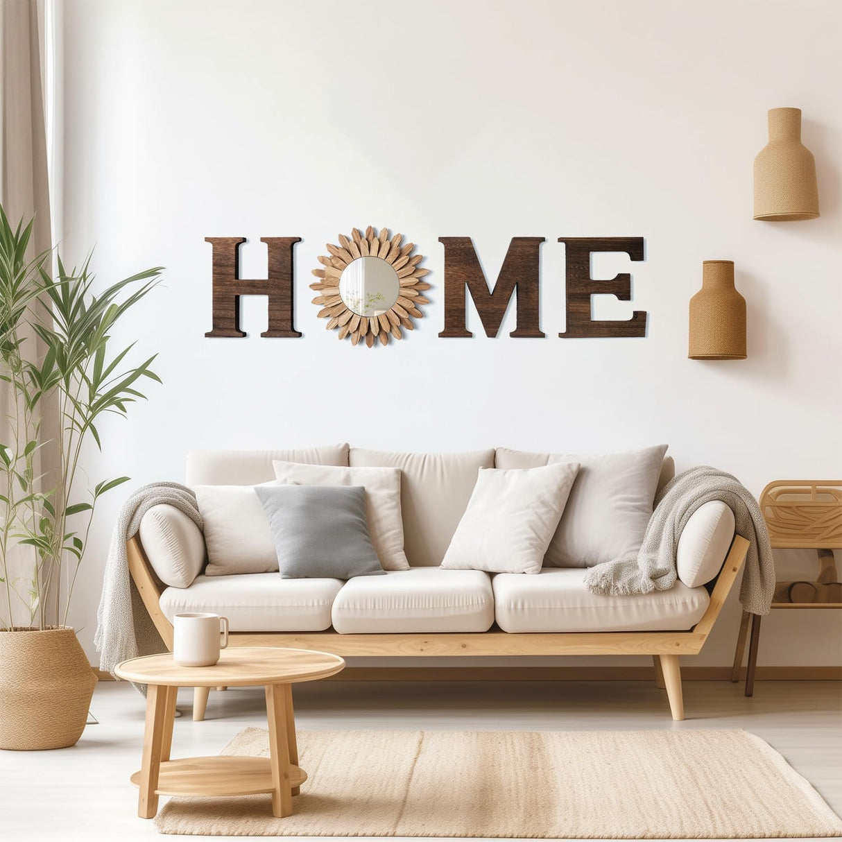 CHIF HAUTH Wood Home Sign with Sunflower Shaped Wood Mirror for O, Thick Home Letters for Wall Art, Rustic Home Decor, Home Wall Decor Hanging Farmhouse Wall, Living Room, Kitchen, Entryway CHIF HAUTH