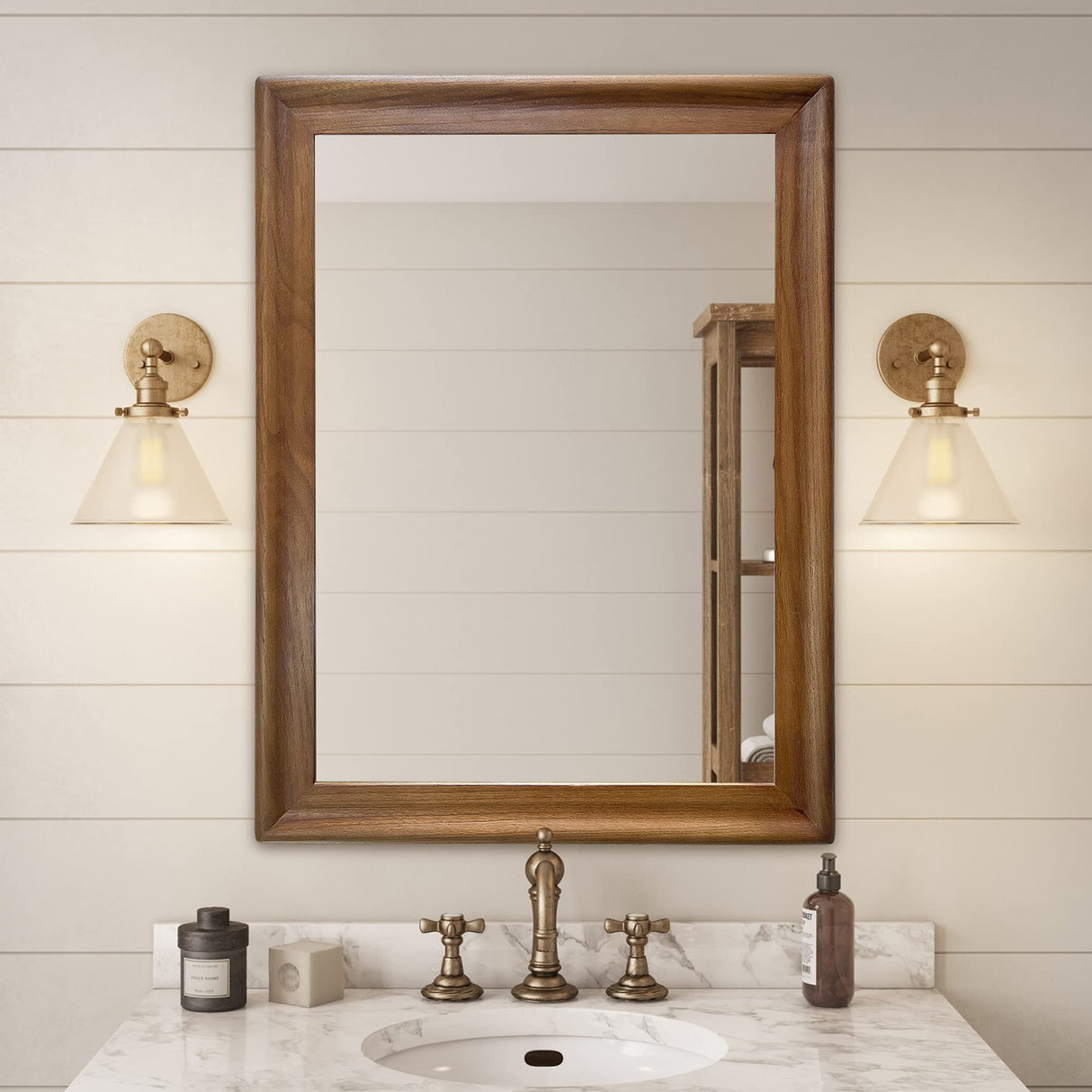 Tanmicoshomy Wood Mirror 24 x 36 inch, Solid Wood Framed Rectangle Bathroom Mirrors for Living Room,Bedroom,Office or Entryway (Brown, 24x36in) Tanmicoshomy