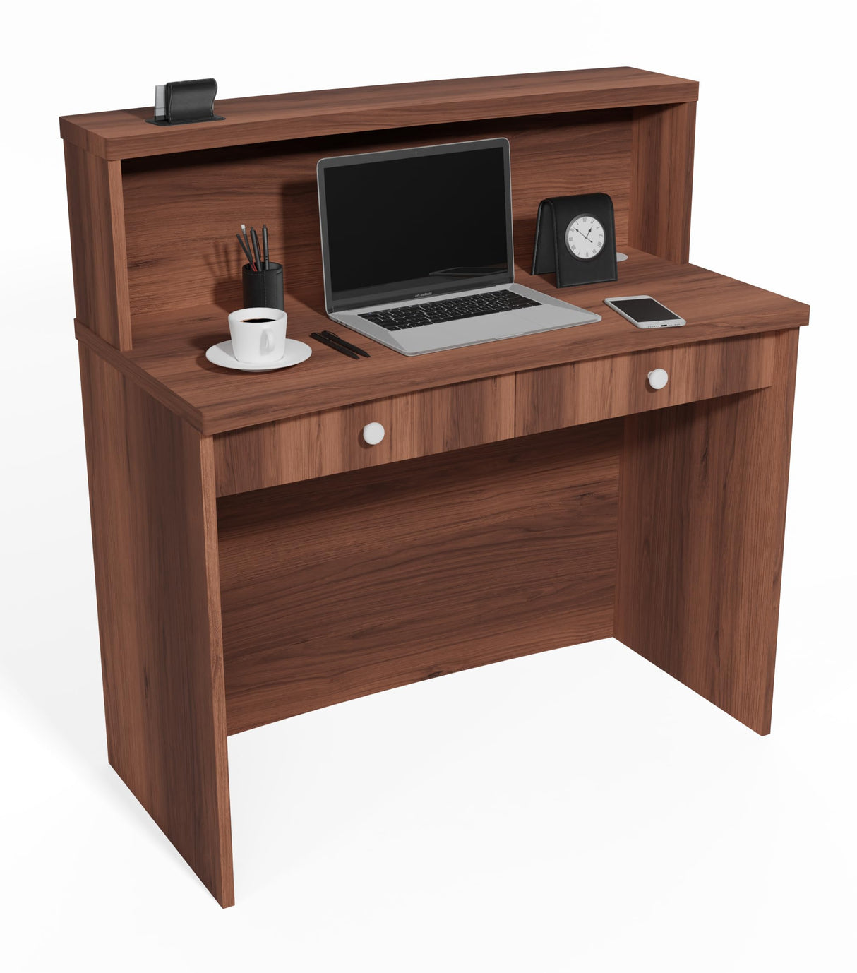 UGOS Mono Walnut Modern Reception Desk w/Transaction Counter | Laminate Desktop | Multifunctional Standing Front Desk for Home, Office, Salon, Spas, and Lobby (40 inch (100 cm)) UGOS
