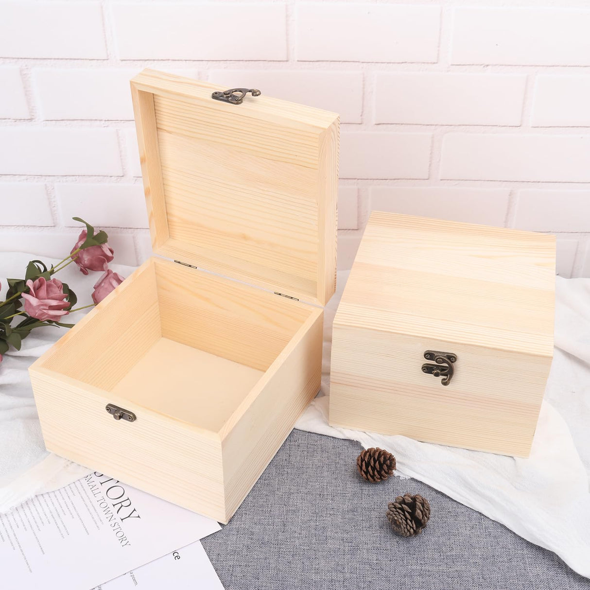 GNIEMCKIN 3 Pack Wooden Box, Unfinished Unpainted Wood Boxes for Crafts, DIY Projects, and Jewelry Storage (7.1x7.1x4.7 inch) GNIEMCKIN