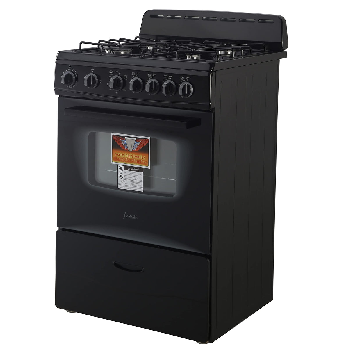 Avanti GR2415CB GR24 24" Compact Gas Range Oven, in Black Avanti