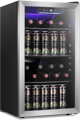 Antarctic Star 26 Bottle 130 Can Wine Cooler/Cabinet Beverage Refrigerator Mini Wine Cellar Beer Soda Clear Glass Door Bar Fridge Quiet Compressor Adjust Temp Freestanding Indoor Use 3.2cu.ft Black Antarctic Star