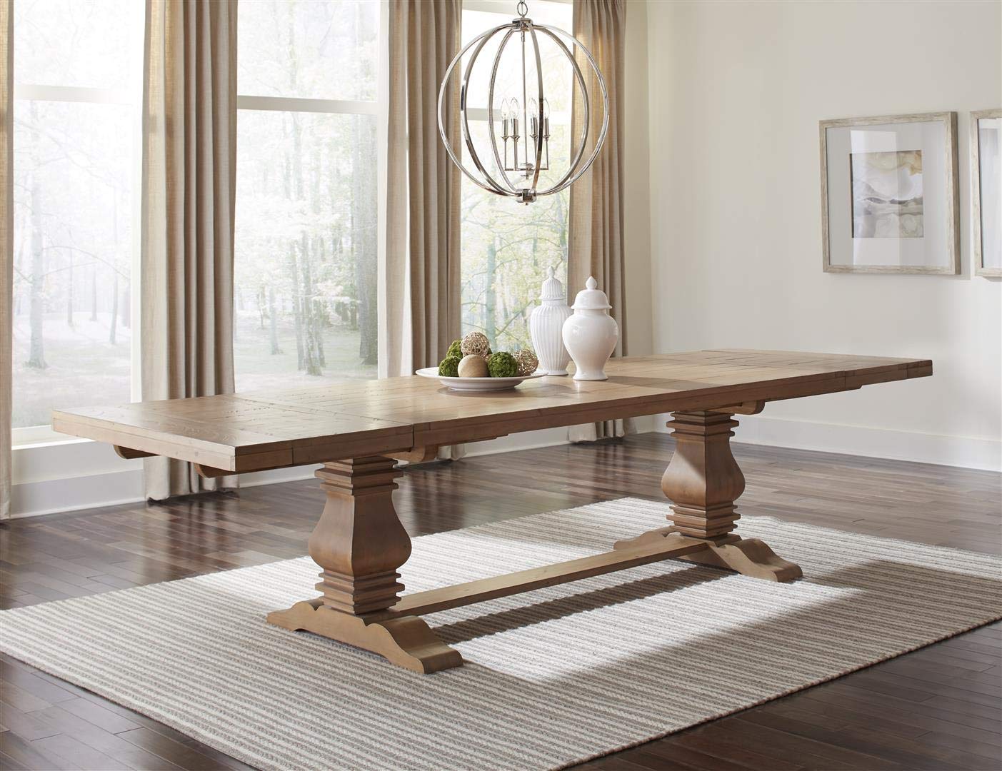 Donny Osmond Home Florence Rectangular Double Pedestal Dining Table, Rustic Smoke - WoodArtSupply