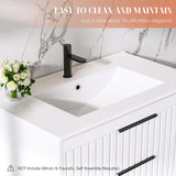 Buytime 30" Bathroom Vanity with Sink, Floating Vanity Bathroom Sink Cabinet Wall Mount, Soft-Close Function 2 Large Drawers, Grooved Stripe Design, Hidden Damping Drawers, White Buytime