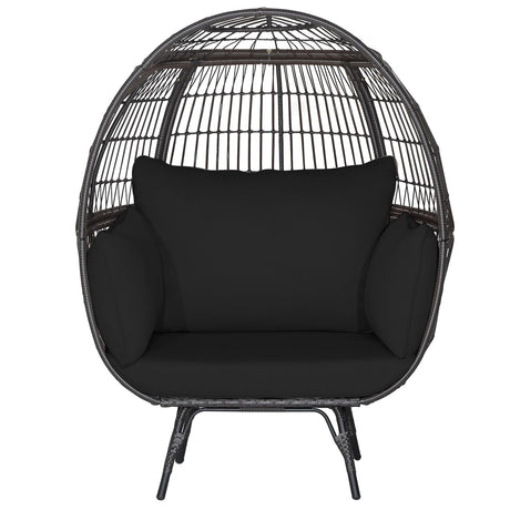 Giantex Oversized Wicker Egg Chair, Outdoor & Indoor Hammock Chair with Thick Cushions, 2-Person PE Rattan Lounge Chair Swing Chair for Patio, Backyard,Porch, 450 LBS Weight Capacity (Black) Giantex