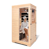 Far Infrared Sauna for 1 Person, Indoor Low EMF Infrared Wooden Dry Sauna for Home with 5 Low EMF Heating Panels, Side-Opening Door, Digital Control, Bluetooth Speakers, Home Spa Therapy DWKWE