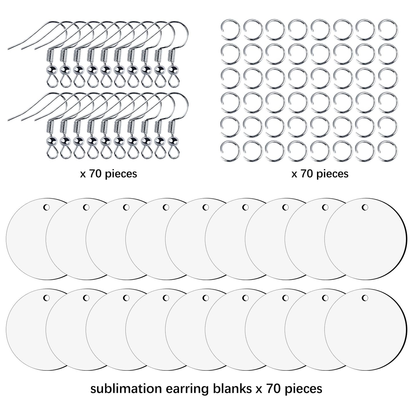 210 Pcs Sublimation Earring Blanks Round Bulk Double Sides 70pcs MDF Sublimation Blank Products with 70 Hooks and 70 Jump Rings Heat Transfer Sublimation Blanks Earring for Printing DIY Craft