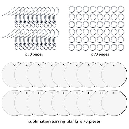 210 Pcs Sublimation Earring Blanks Round Bulk Double Sides 70pcs MDF Sublimation Blank Products with 70 Hooks and 70 Jump Rings Heat Transfer Sublimation Blanks Earring for Printing DIY Craft