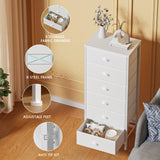 Furnulem White Tall Dresser for Bedroom,Vertical Storage Tower Unit and End Table with 6 Drawers, Nightstand Furniture with Fabric Drawer Organizer in Living Room,Closet,Entryway,Hallyway Furnulem