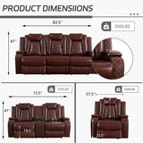 Plithzy Power Recliner Sofa Set with LED, Breathing Leather Living Room Furniture, Reclining Leather Sofa with USB Ports/Cup Holders/Armrest Storage (3 Pieces Couch Set, Garnet) Plithzy