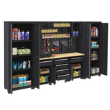 HPDMC Garage Storage Cabinet System - 9-Pc Steel Workshop Set w/Workbench Includes Cabinet Drawers & Pegboard | Gray Tool Organization System for Garage/Workshop HPDMC