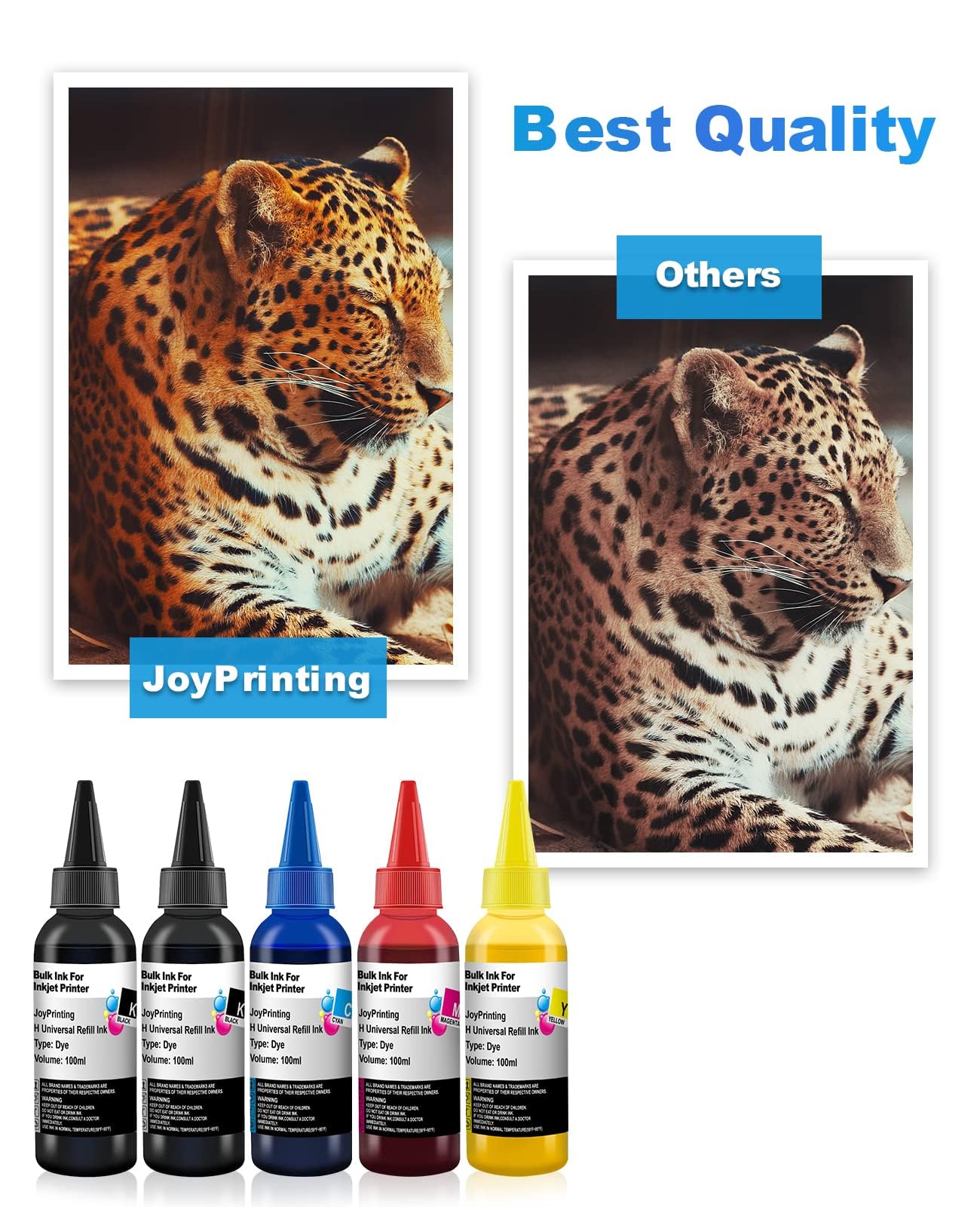 JoyPrinting Ink Refill Kit for HP Printer Cartridges HP 67 60 61 62 63 65 950 951 952 962 920 901 902 932 933 934 940 Refillable Ink Cartridges CISS System (5 x 100ml, Black, Cyan, Magenta, Yellow)