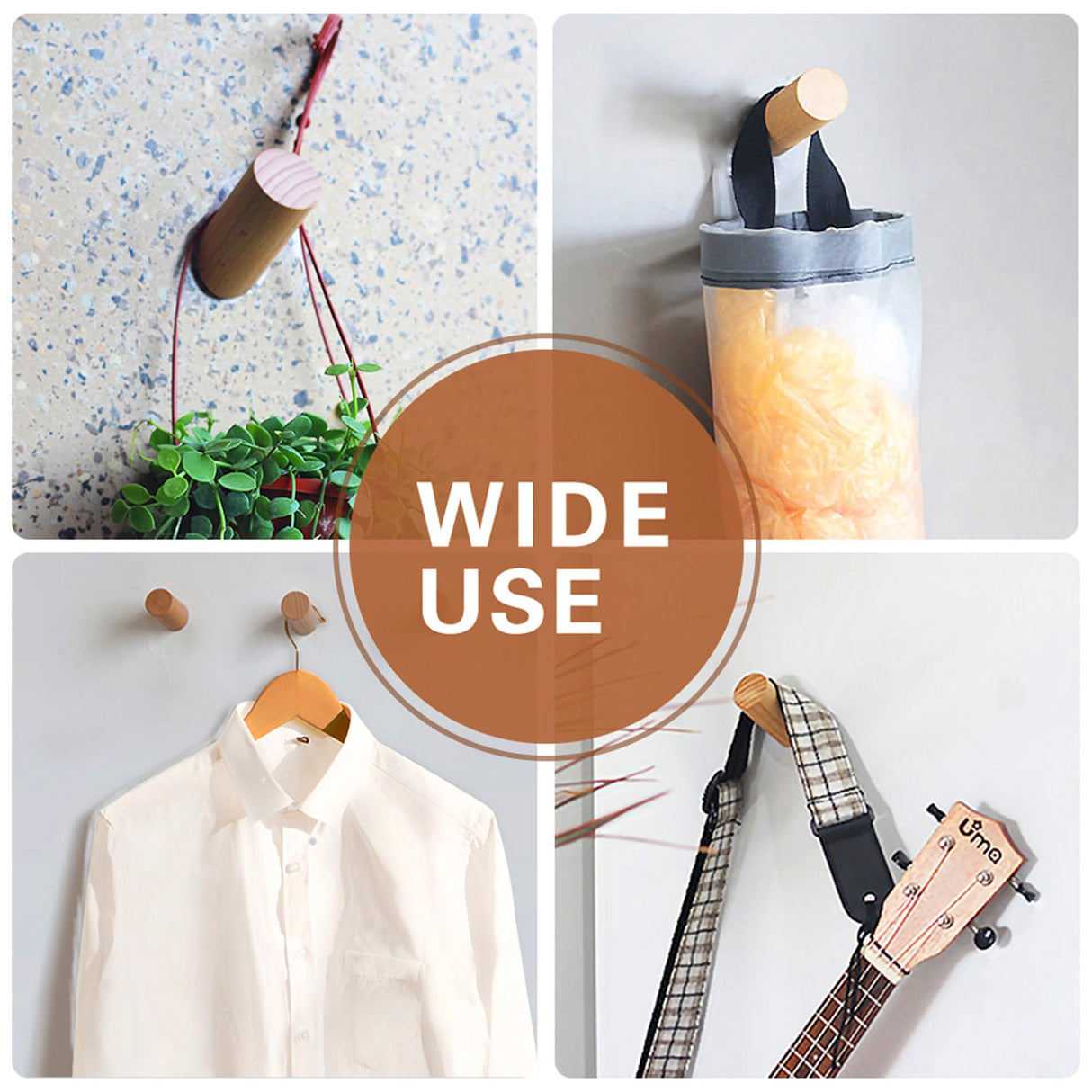 Felidio Wood Wall Hooks, 4 Pack Coat Hooks Mounted Rustic Wooden Heavy Duty Robe Hook Hat Rack | for Hanging Bathroom Towels Clothes Hanger (Beech Wood) Felidio