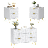 Anbuy 3 Pcs Bedroom Sets, 6 Drawer Dresser and Night stand Sets for Bedroom, Two Drawers Nightstand Set of 2 & 6 Drawer Dresser Combo 3 Pieces (White) Anbuy