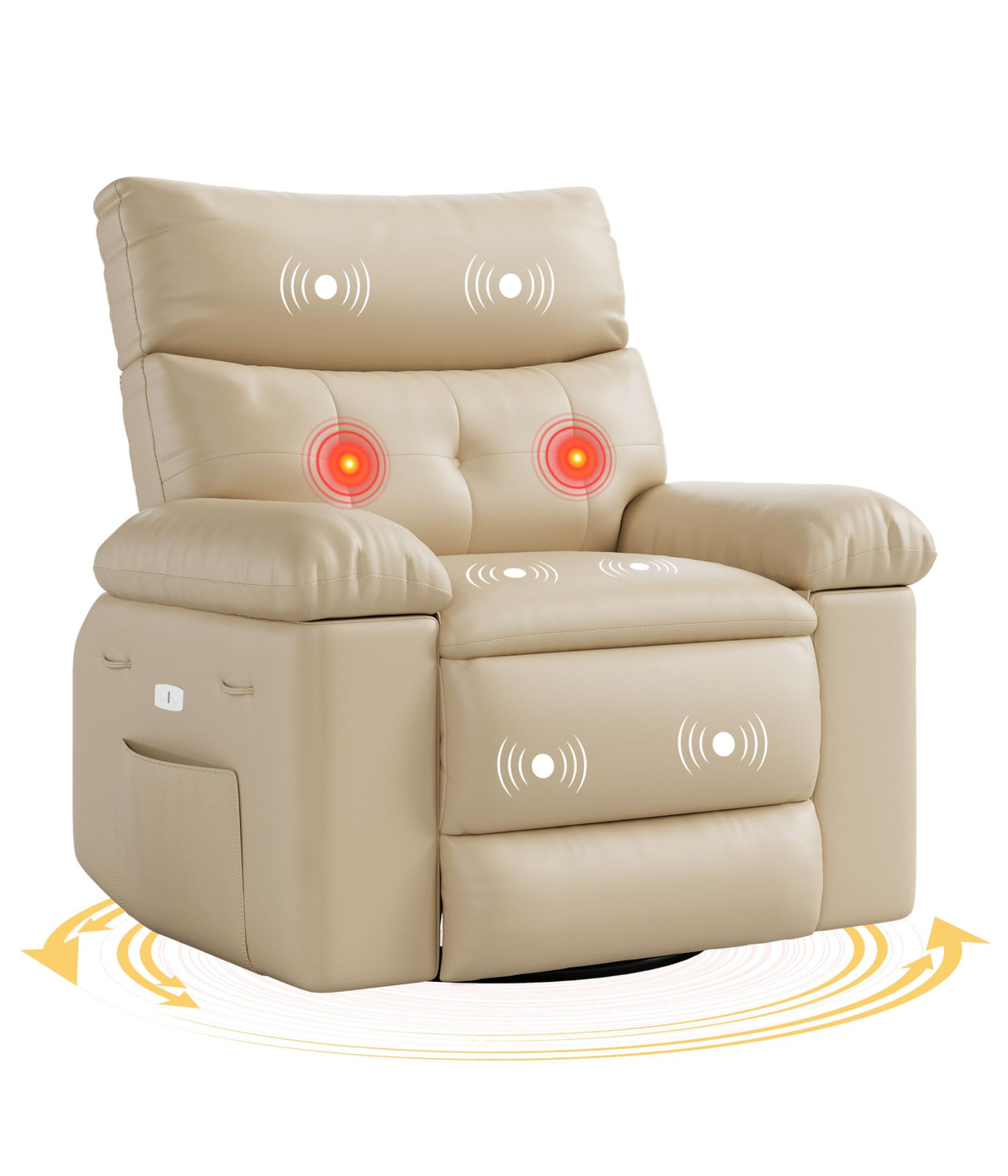 GarveeHome Electric Swivel Massage Chair, Power Rocking Recliner with Vibration and Heating, Overstuffed PU Leather Single Sofa with USB Port and Storage, Glider for Living Room Nursery GarveeHome