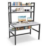 Aquzee White Computer Desk with Hutch and Shelves - Easy Assembly Gaming Table with 4 Tiers for Storage and Study Aquzee