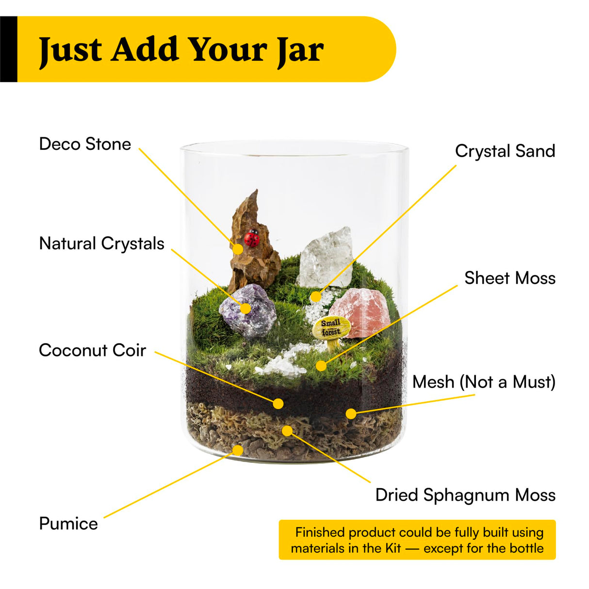 DIY Crystal Terrarium Kit– All-in-One Starter Kit with Moss, Pumice, Crystals, Coconut Coir, Gardening Tools & Decor | Healing Gift for Stress Relief | Plants & Crystal Lovers | Desk & Office Decor Terra Tales
