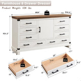 Farmhouse 8 Drawer Dresser for Bedroom - 54 Inch Wide Dresser TV Stand with Storage & Adjustable Shelves, Wood Dressers & Chests of Drawers for Closet, Antique White RedLemon