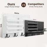 Nekon Mail Holder for Wall Mail Organizer with Key Hooks Hallway Farmhouse Decor Letter Sorter Made of Natural Wood with Floating Shelf and Flush Mount Hardware (16.8Inch x 10Inch x 3.2Inch) Nekon